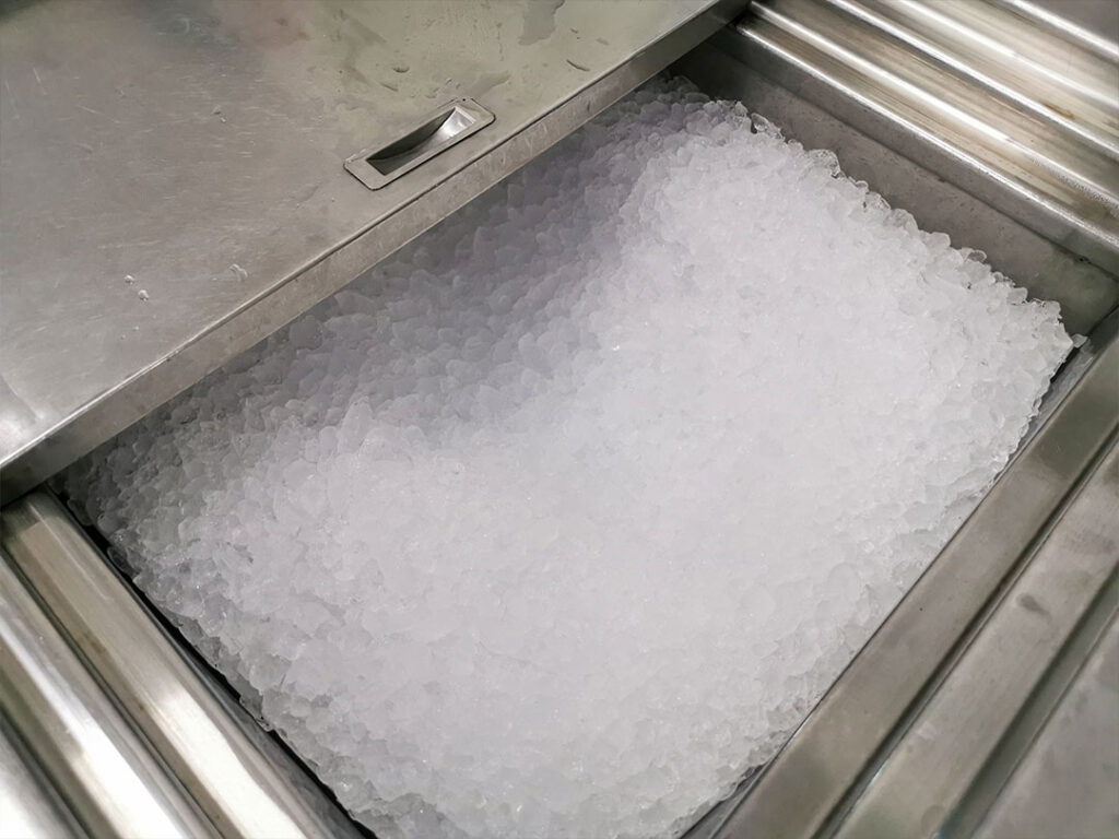 commercial ice cubes in the cold storage tank
